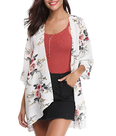 Vestido irregular estampado de manga larga con escote en V y lazo