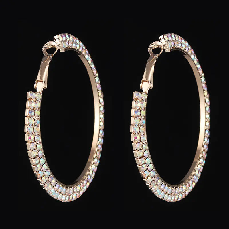 Pendientes de aro de cristal redondos de lujo para mujer