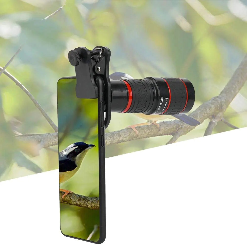 Lente para cámara de teléfono celular, teleobjetivo con zoom de enfoque largo de 20X con clip para teléfono inteligente, tableta, PC para eventos deportivos, conciertos y observación de aves.
