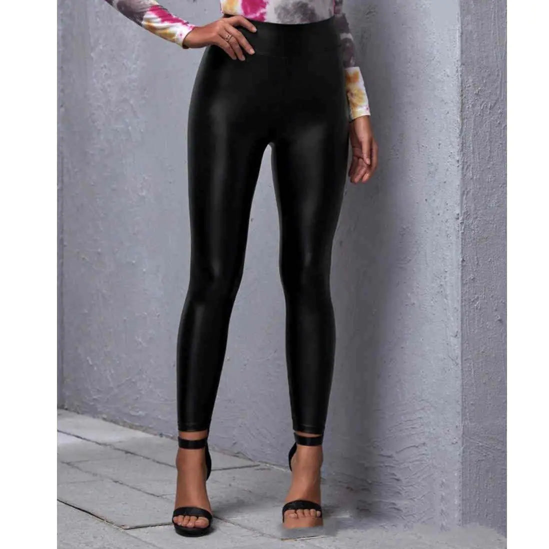 Pantalones de cuero  ajustados y sexys de cintura media para mujer