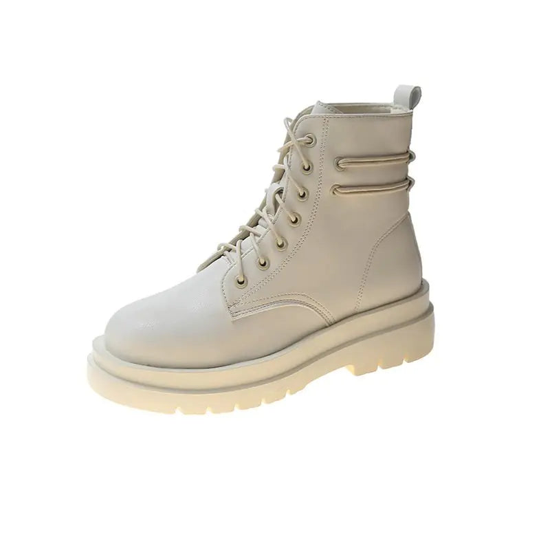 Botas Martin blancas para mujer - Estilo británico con tacón grueso