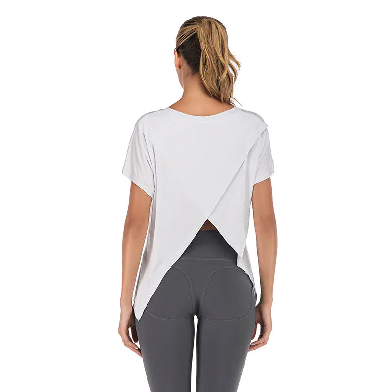 Camiseta deportiva de verano con cuello en V y espalda abierta para mujer