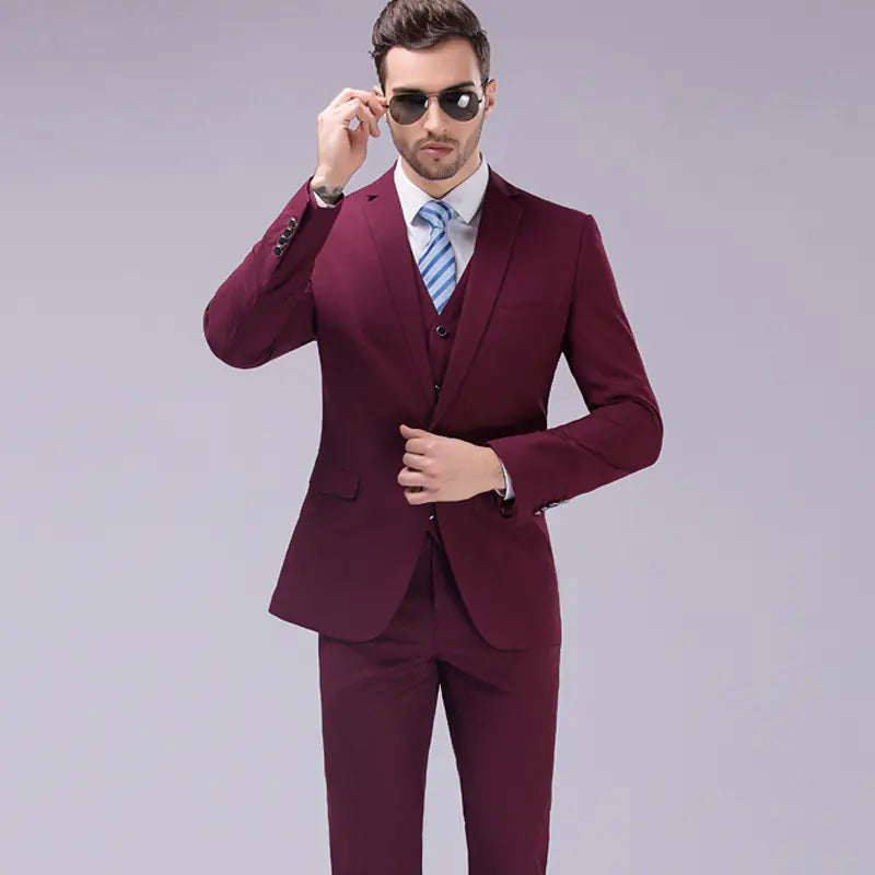Conjunto de traje de hombre de corte slim y color sólido para bodas