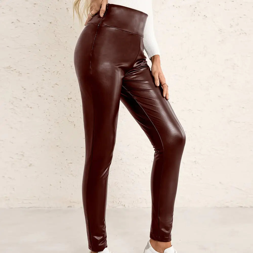 Pantalones de cuero de alta elasticidad y  ajustado para mujer