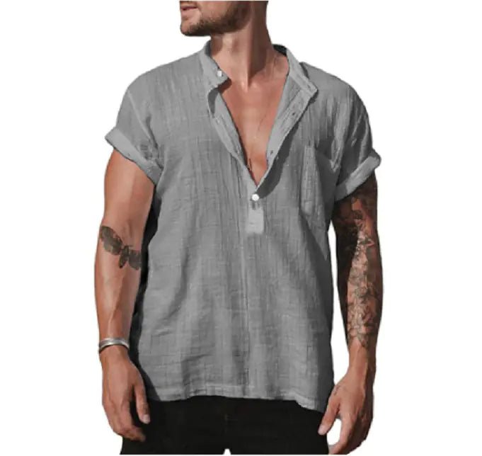 Camisa de lino de verano para hombre de manga corta con bolsillo - Vant