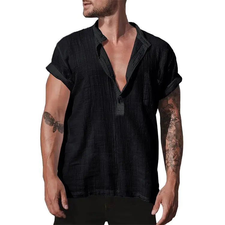 Camisa de lino de verano para hombre de manga corta con bolsillo - Vant