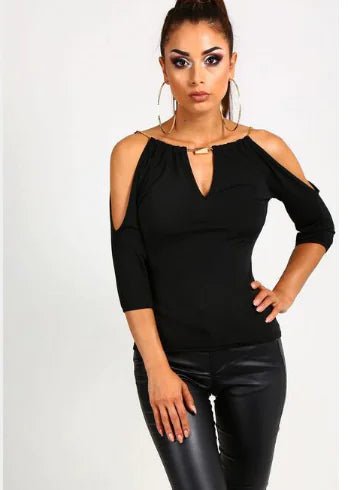 Camiseta de color liso con hombros descubiertos para mujer - Vant