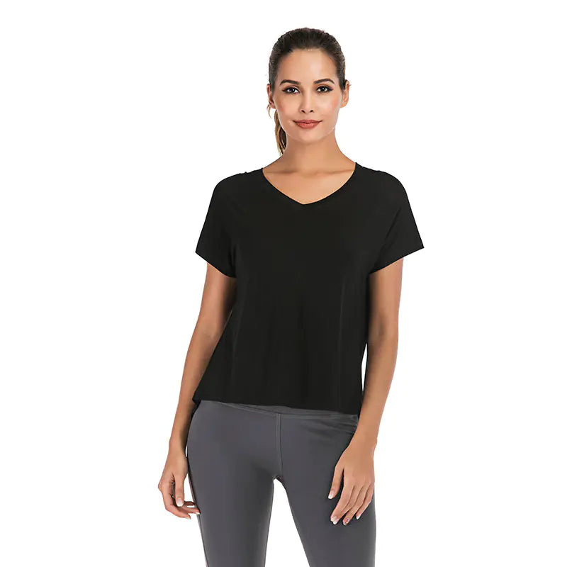 Camiseta deportiva de verano con cuello en V y espalda abierta para mujer