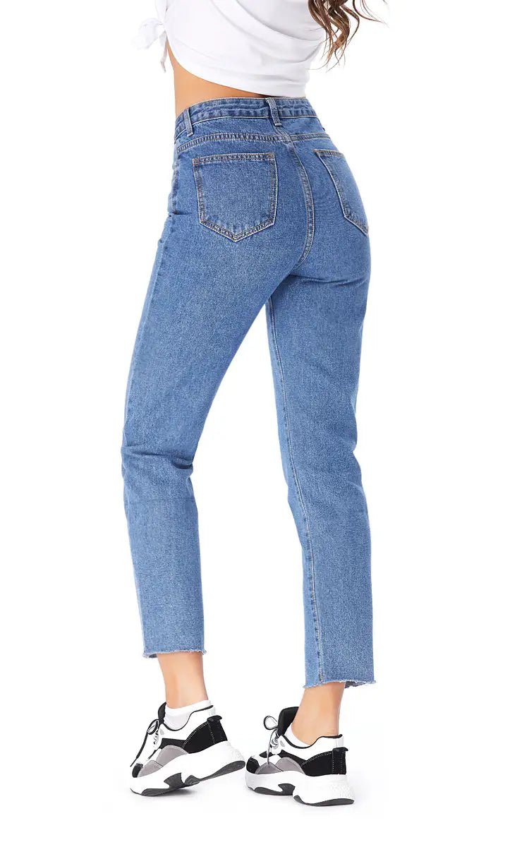 Pantalones vaqueros rectos con cintura alta y dobladillo sin rematar para mujer - Vant