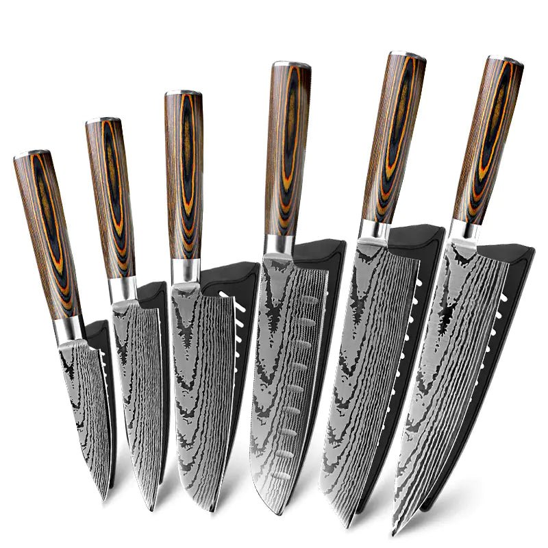 Set de cuchillos de cocina de acero inoxidable patrón Damasco (6 piezas) - Vant