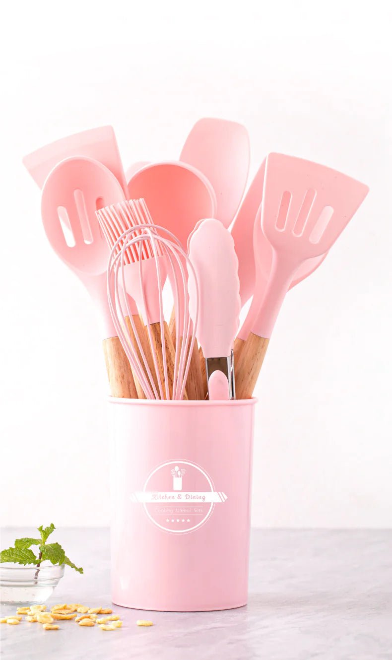 Set de utensilios de cocina de silicona de 12 piezas con mangos de madera - Vant