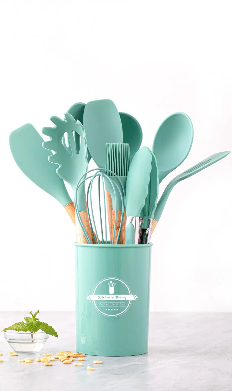 Set de utensilios de cocina de silicona de 12 piezas con mangos de madera - Vant
