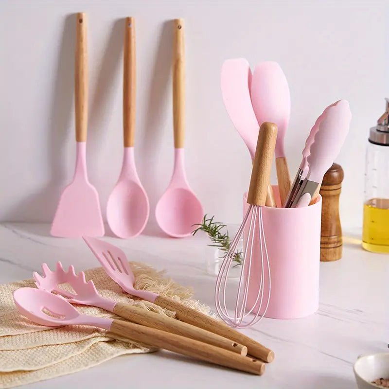 Set de utensilios de cocina de silicona de 12 piezas con mangos de madera - Vant