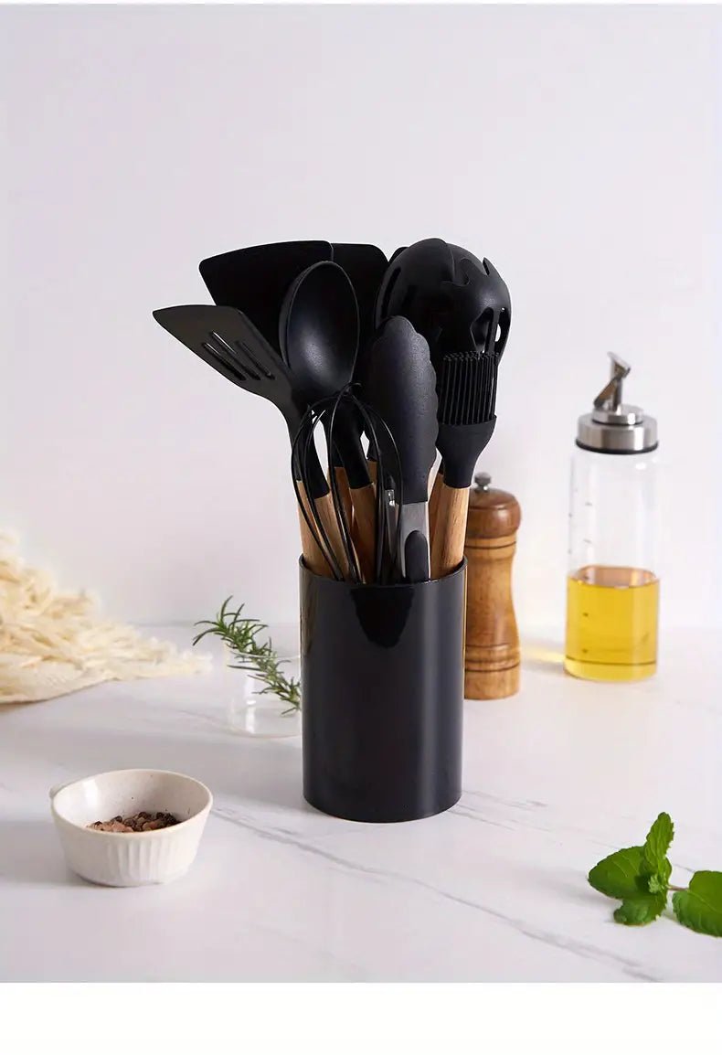 Set de utensilios de cocina de silicona de 12 piezas con mangos de madera - Vant