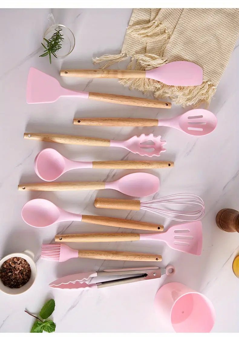 Set de utensilios de cocina de silicona de 12 piezas con mangos de madera - Vant