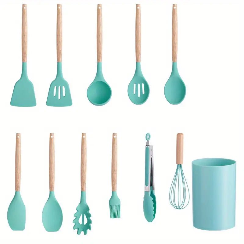 Set de utensilios de cocina de silicona de 12 piezas con mangos de madera - Vant