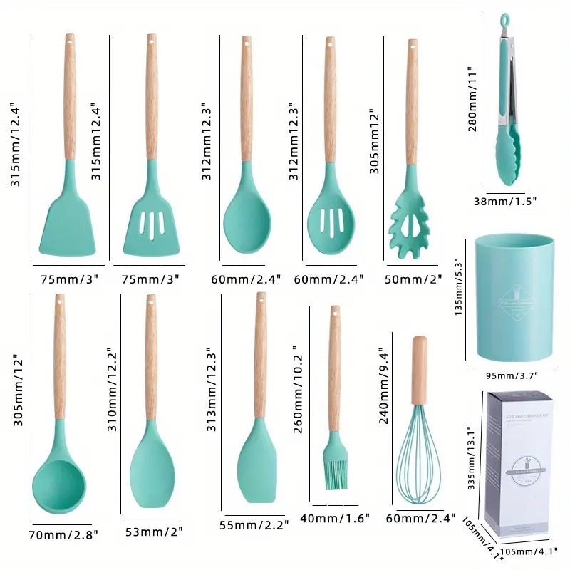 Set de utensilios de cocina de silicona de 12 piezas con mangos de madera - Vant