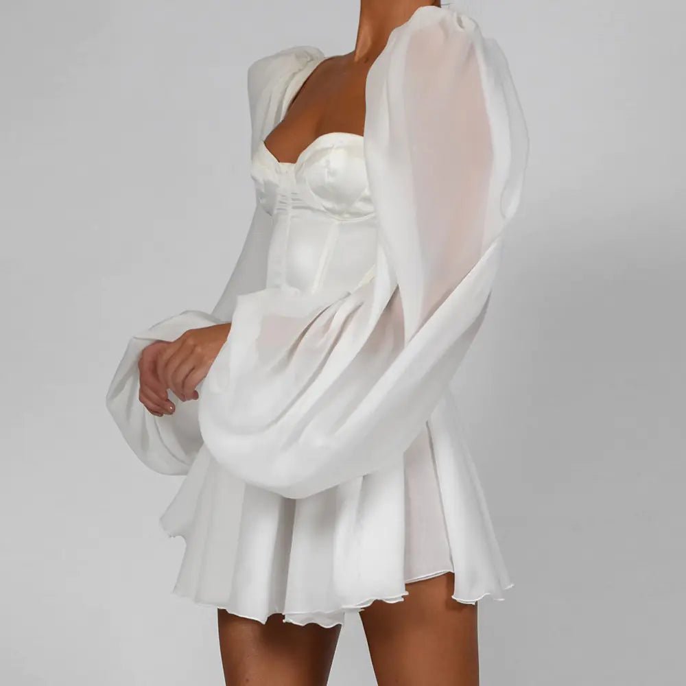 Vestido ajustado, vestido con mangas de linterna blanco - Vant