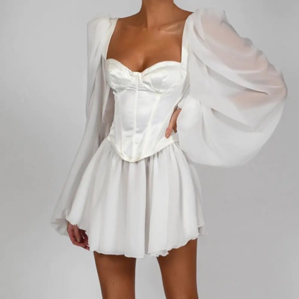 Vestido ajustado, vestido con mangas de linterna blanco - Vant