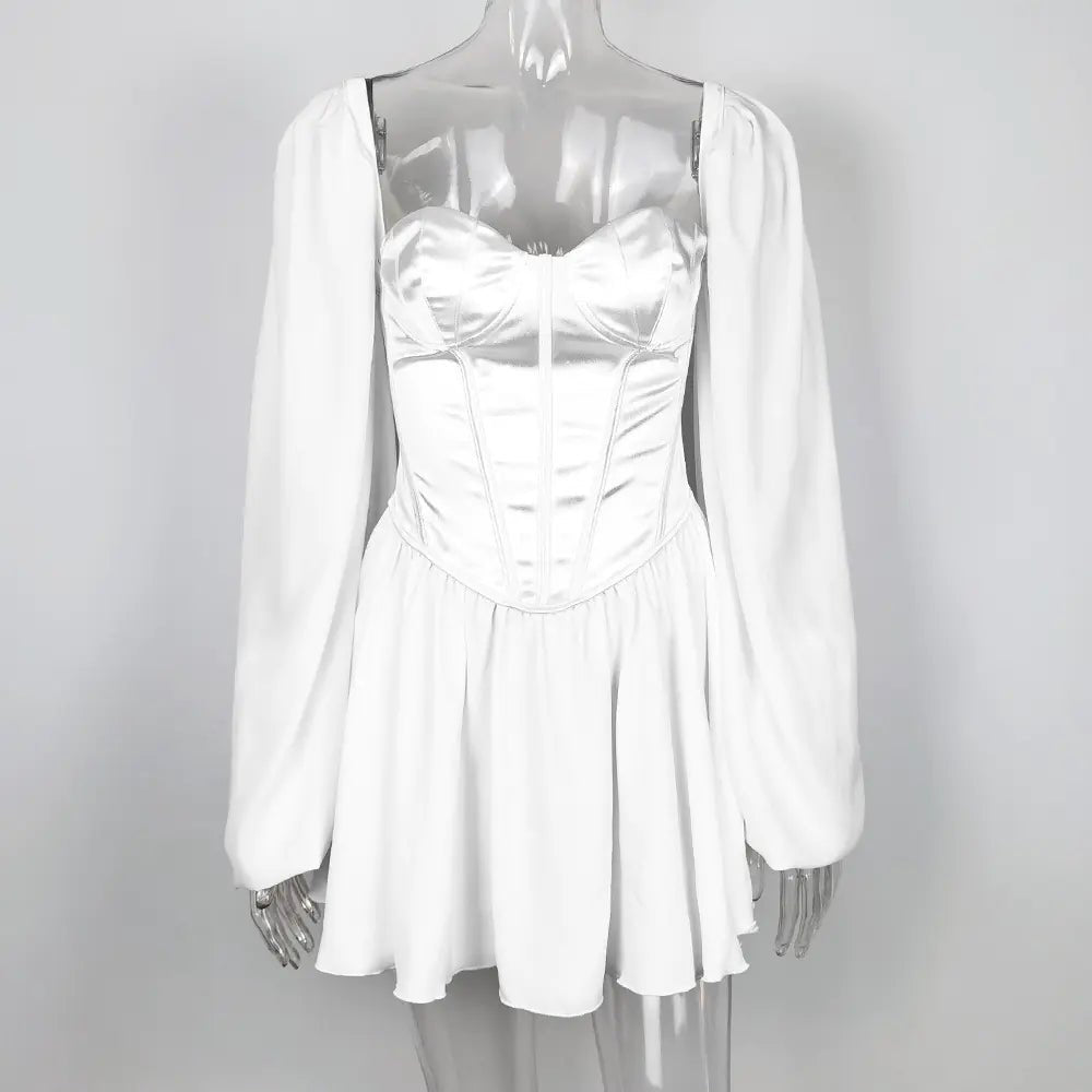 Vestido ajustado, vestido con mangas de linterna blanco - Vant
