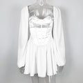 Vestido ajustado, vestido con mangas de linterna blanco - Vant