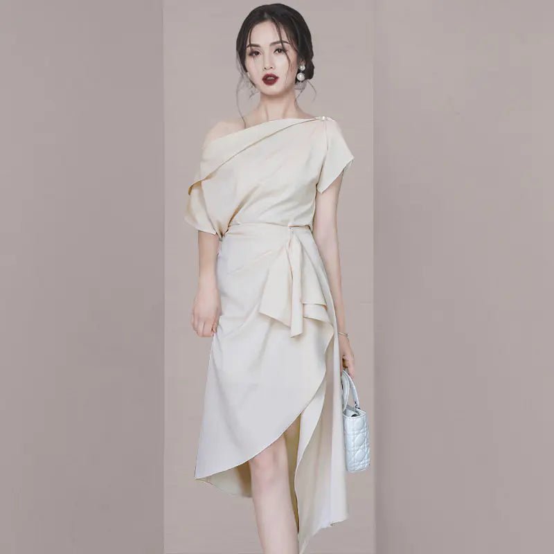 Vestido de dos piezas estilo Hepburn con diseño asimétrico - Vant