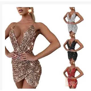 Vestido de tirantes con escote en V y lentejuelas para mujer - Vant